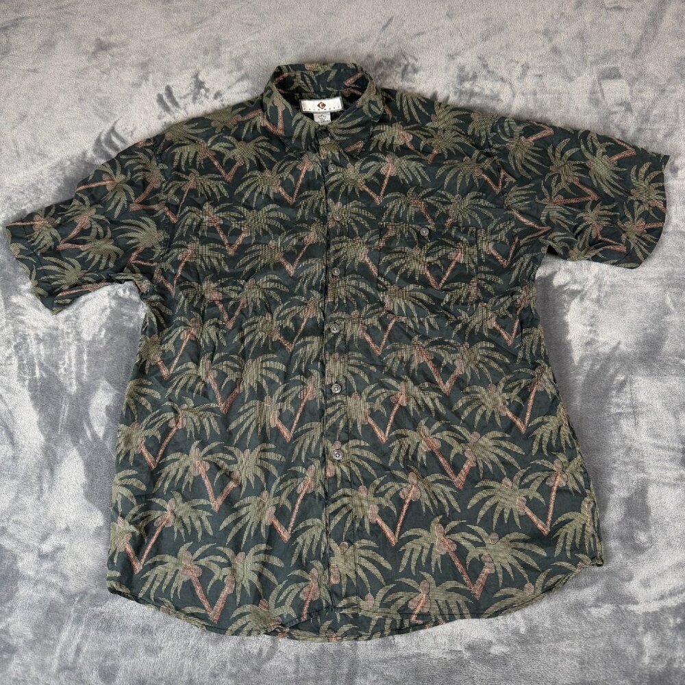Chiamare Mens M Short Sleeve Vintage 100% Silk Shirt Beach Vacation Palm Tree